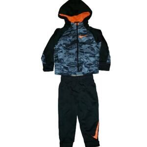Nike Boy’s 18M Dri-Fit Gray Camo Full Zip Hoodie & Pants Tracksuit 2pc Set